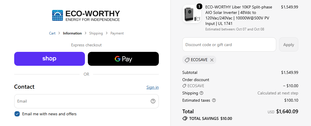 Eco Worthy Hand-Tested Coupon Codes: Up to $10 Off for {year} coupon code test proof