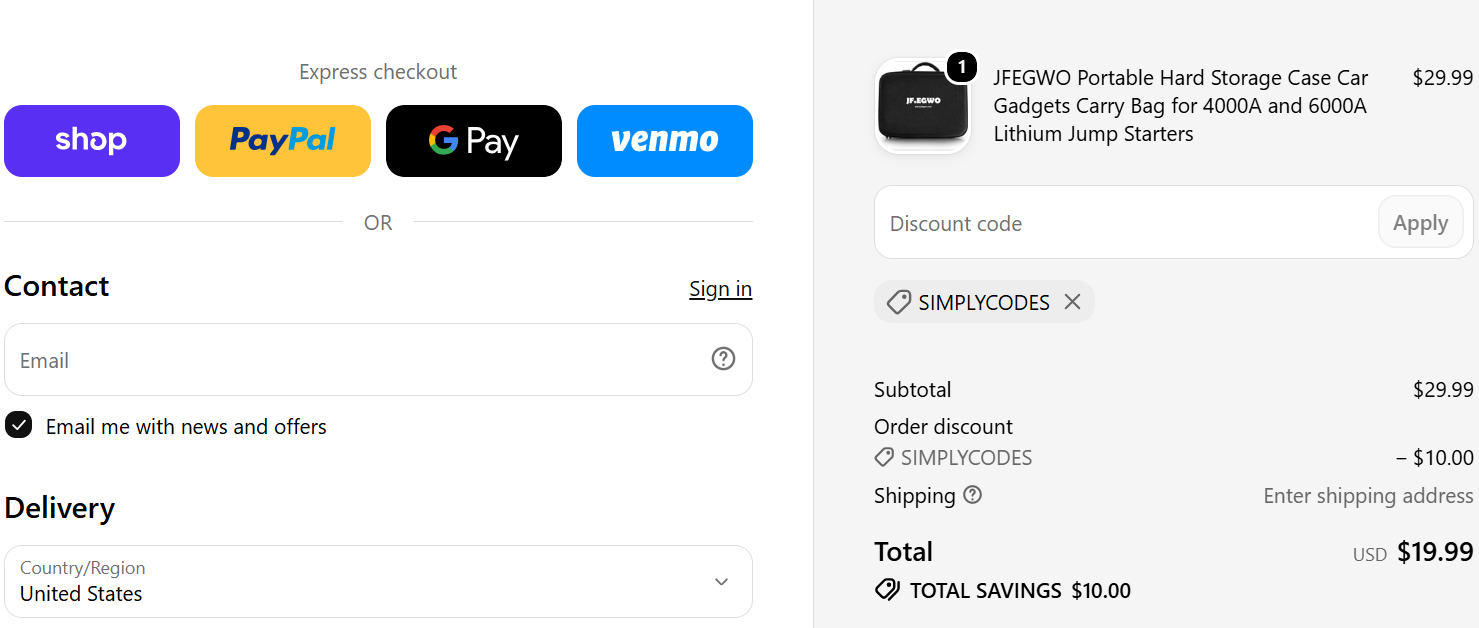 Best JFEGWO Discount: Get an Extra $10 off on Entire Site Products coupon code test proof
