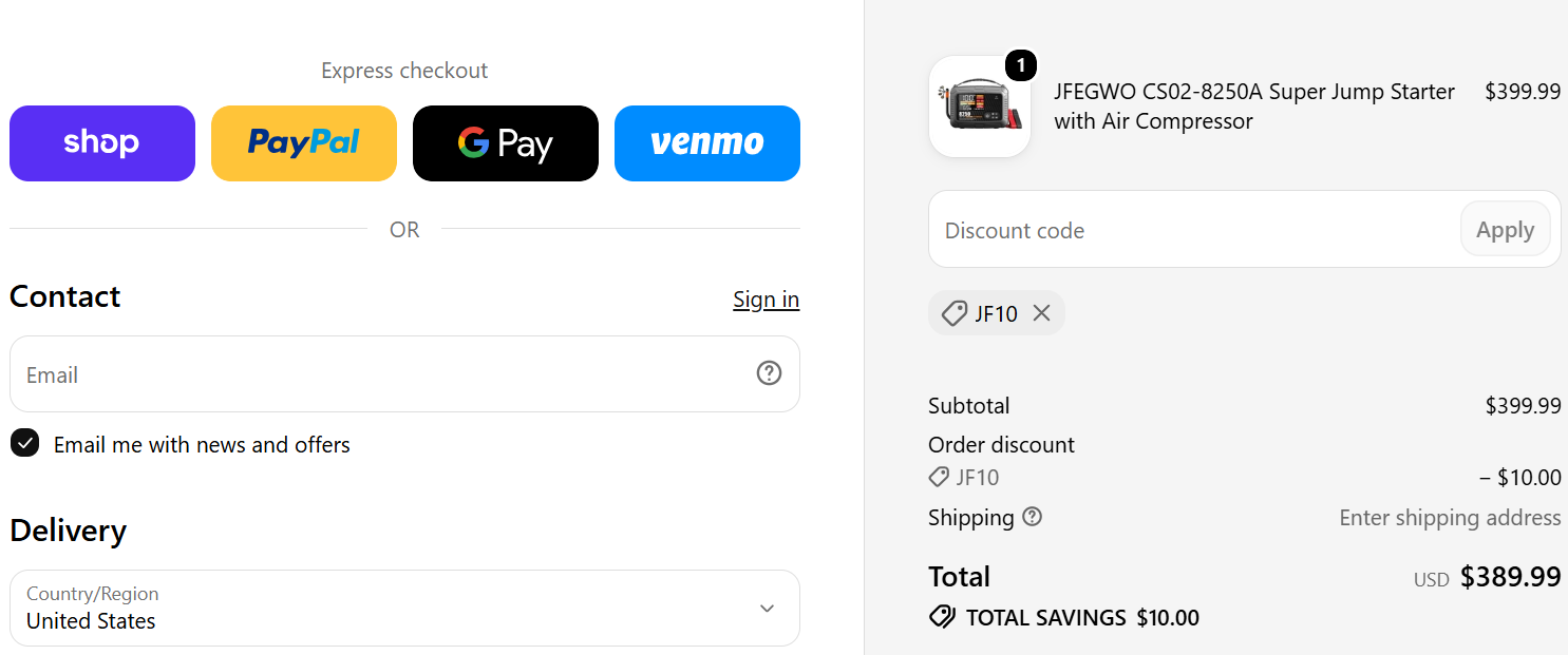 $10 Off on JFEGWO Selected Orders using JFEGWO Coupon Code coupon code test proof