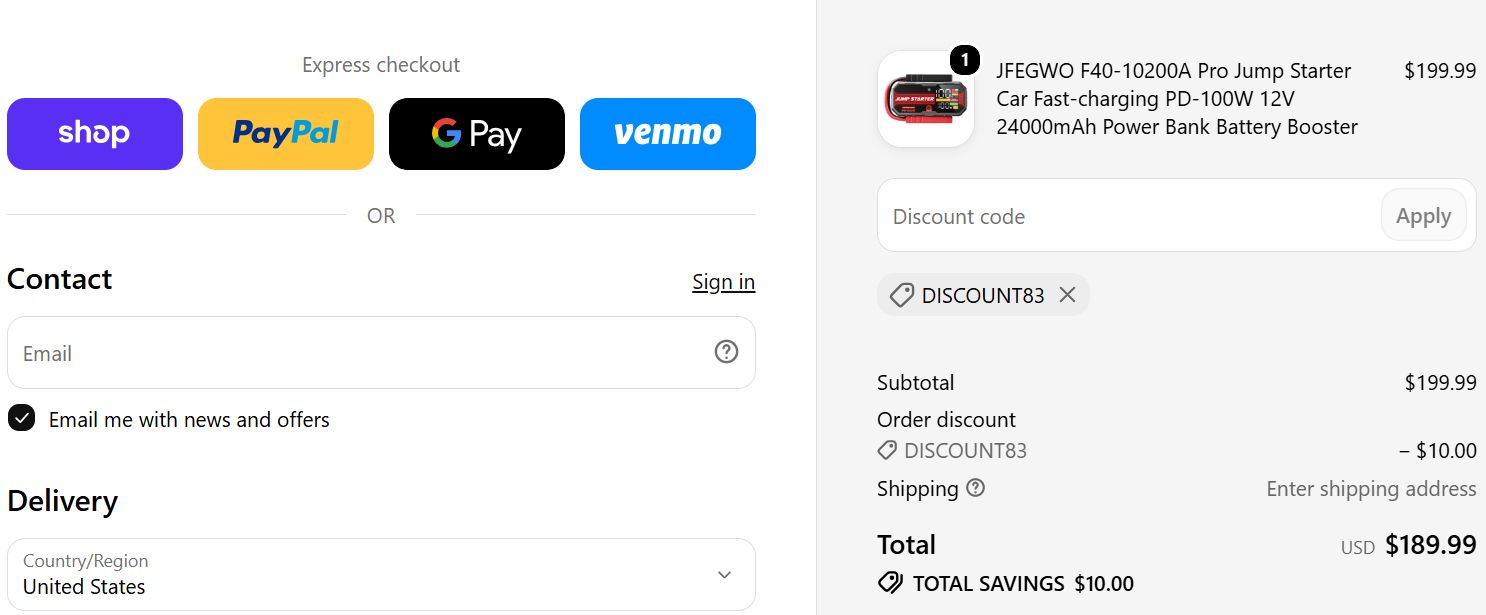 Get Flat $10 OFF on JFEGWO Jump Starters with JFEGWO Coupon Code coupon code test proof