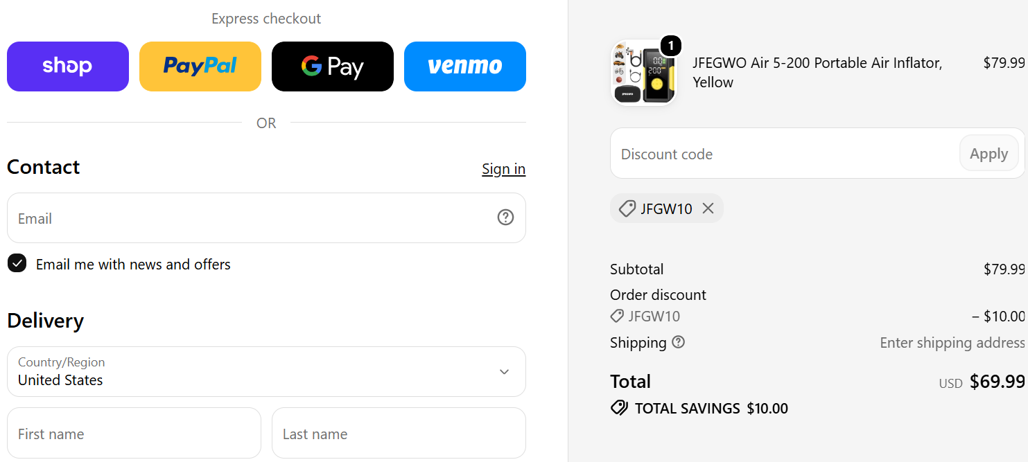 Apply JFEGWO Discount Code and Grab $10 OFF at Checkout coupon code test proof