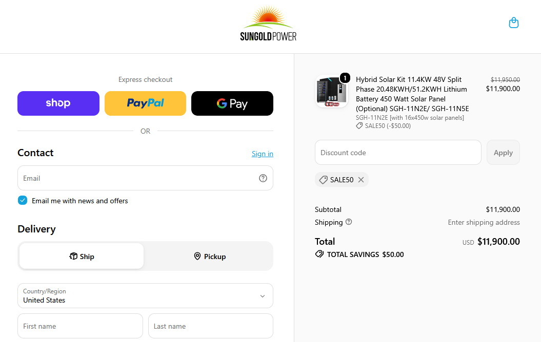 Save $50 on All Your Purchases with Sun Gold Power Coupon Code coupon code test proof