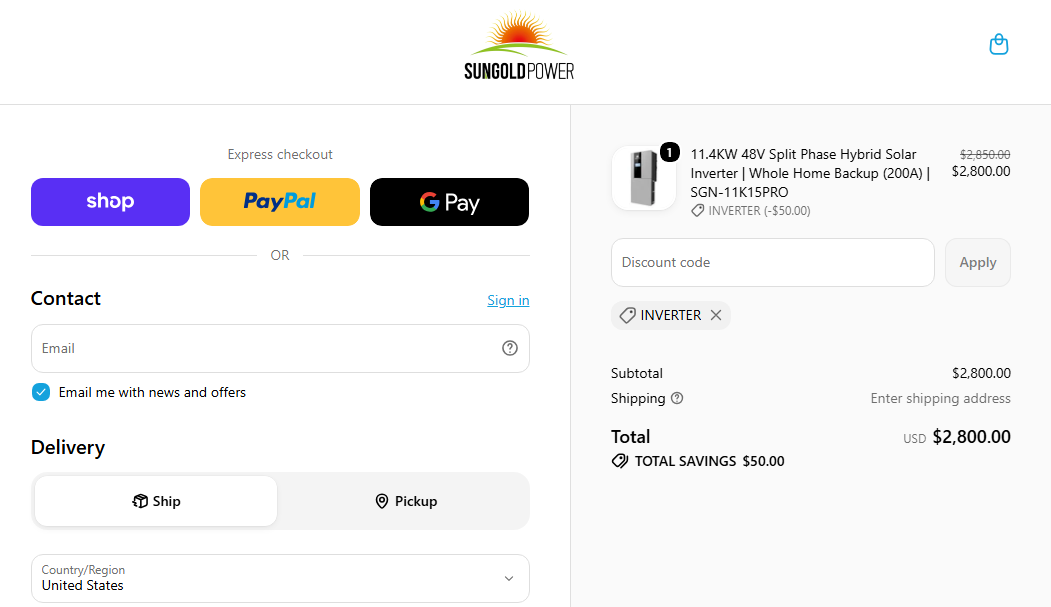 Use Sun Gold Power Voucher Codes to save $50 OFF Inverters at {store.com} {year} coupon code test proof