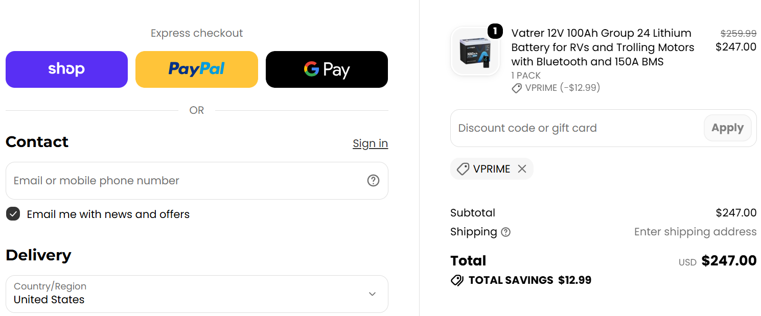 Apply Vatrer Battery Discount Code for Extra 5% Discounts at Cart coupon code test proof