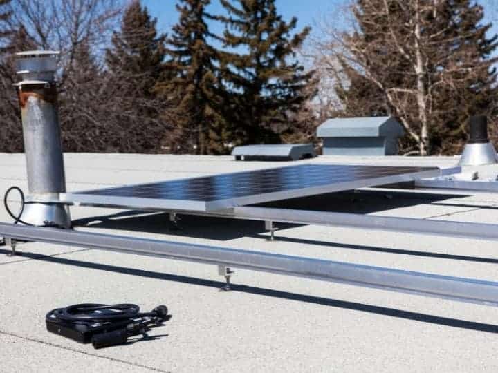 Solar Panel on a Roof Wires ready for connection