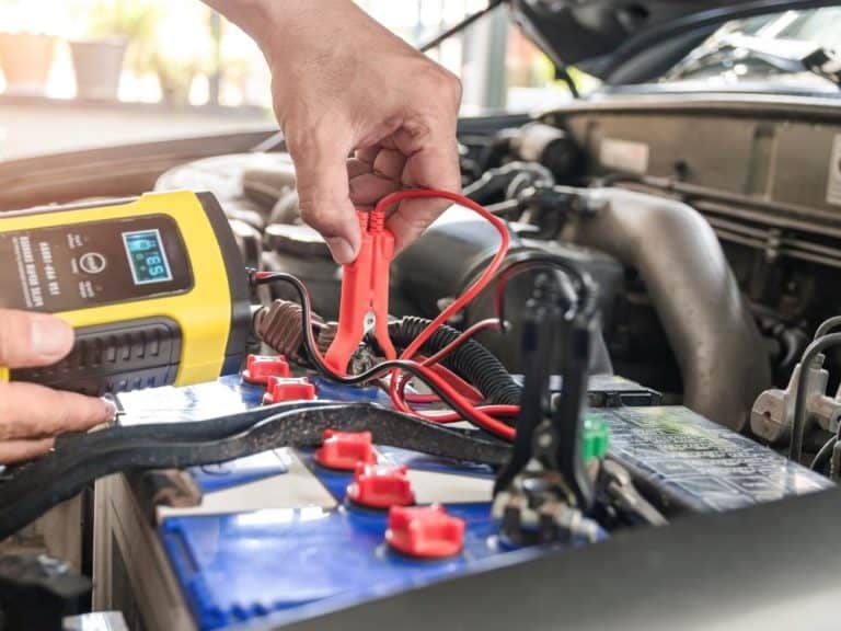 Car battery being charged and tested