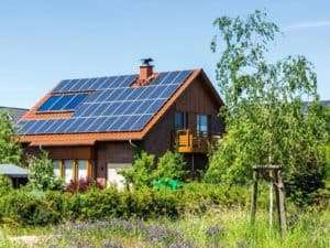 Solar panels on a house in the countryside